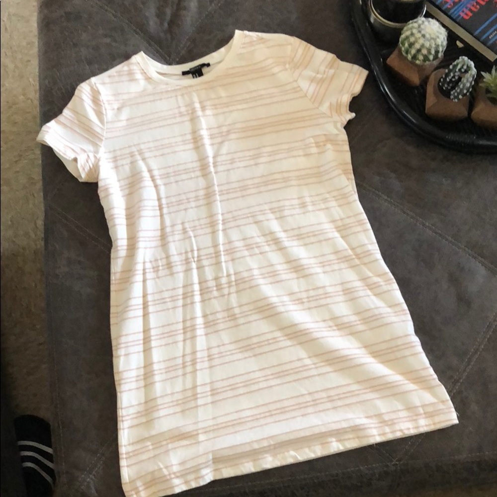White with pale pink striped t-shirt dress